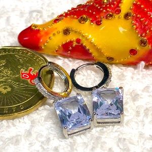 Emerald shape Huggie dangles-silver